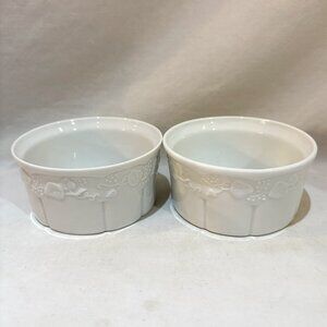 Pair of Dansk White Porcelain Embossed Ivy Ramekin 3.5" Made in France